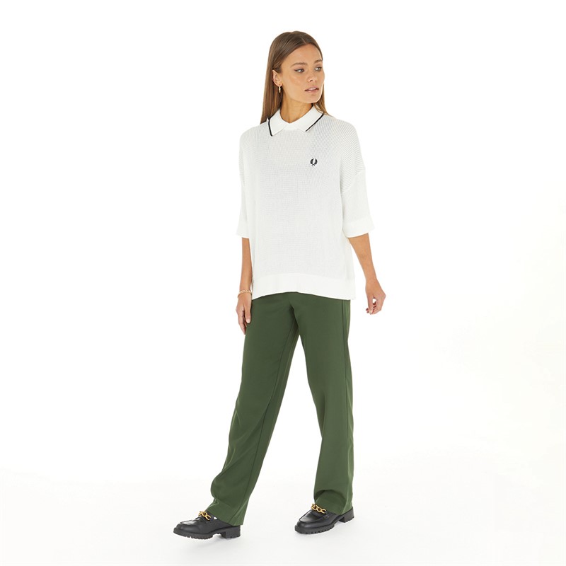 Fred Perry Womens Tipped Collar Knitted Shirt Snow White