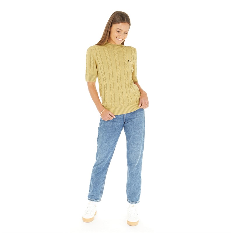 Fred Perry Womens Short Sleeve Cable Knit Jumper Desert