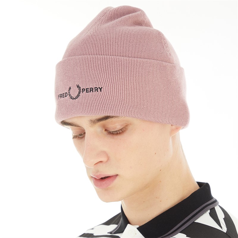 Fred Perry Mens Graphic Beanie Dusky Pink