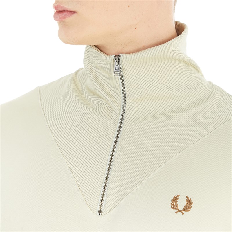 Fred Perry Mens Half Zip Rib Insert 1/2 Zip Sweatshirt Light Oyster