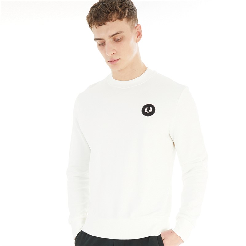 Fred Perry Mens Laurel Badge Sweatshirt Snow White