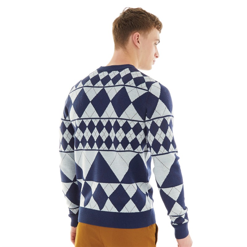 Fred Perry Mens Panelled Argyle Jumper French Navy