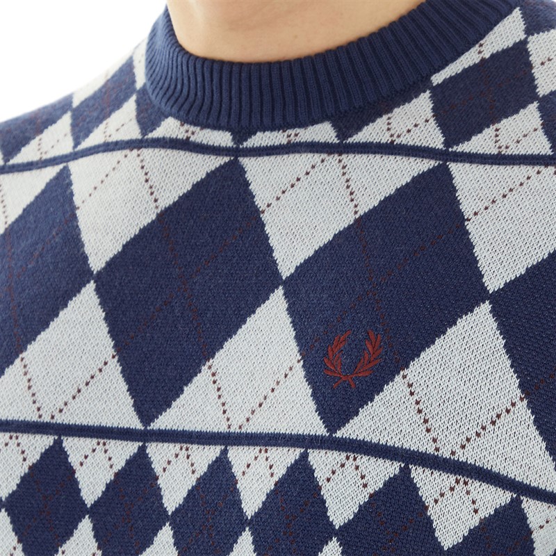 Fred Perry Mens Panelled Argyle Jumper French Navy