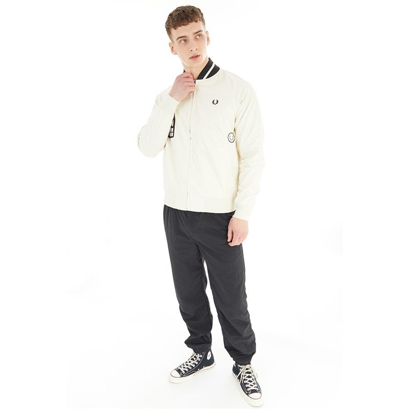 Fred Perry Mens Patch Detail Tennis Bomber Jacket Ecru