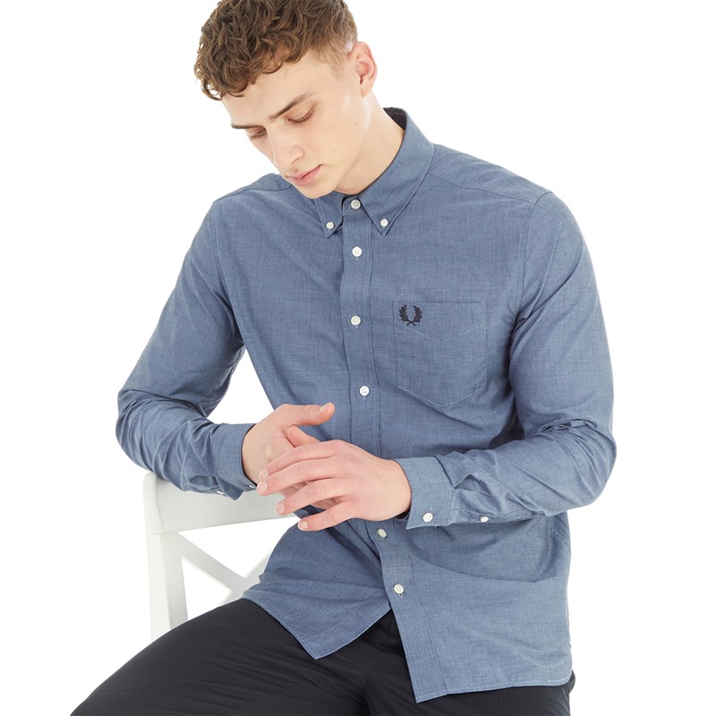 Fred Perry Mens Button Down Collar Shirt Navy