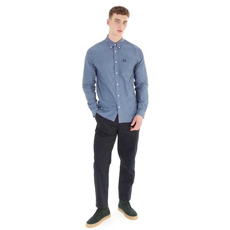 Fred Perry Mens Button Down Collar Shirt Navy