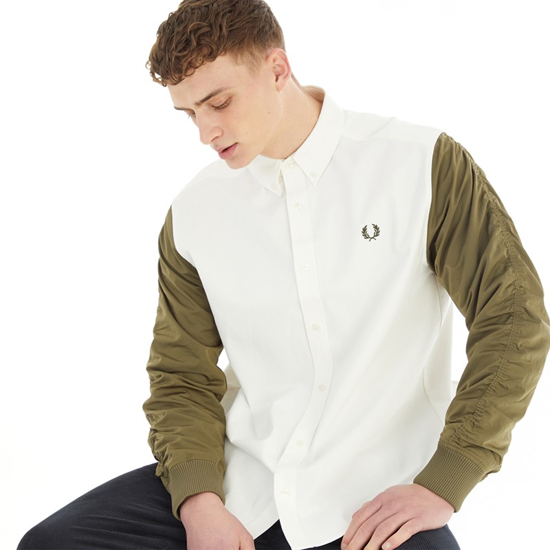 Fred Perry Mens Contrast Sleeve Shirt Snow White