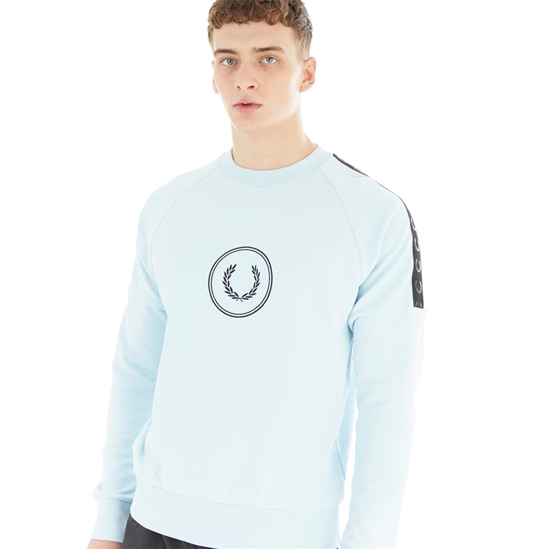 Fred Perry Mens Reverse Panel Circle Branded Sweatshirt Light Ice