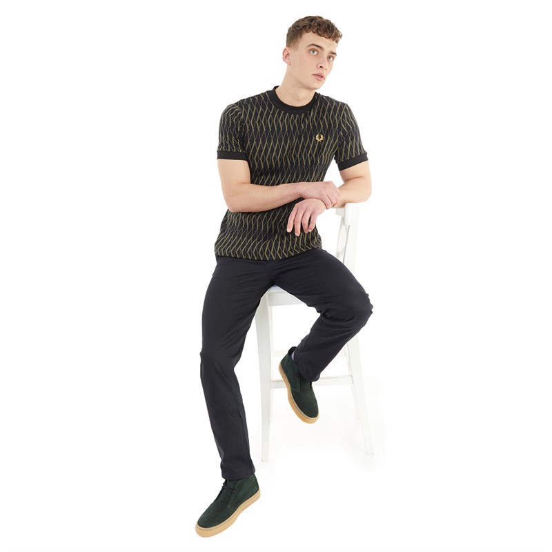 Fred Perry Mens Argyle Jacquard T-Shirt Black