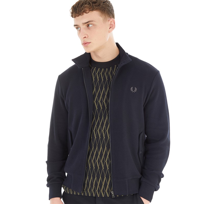 Fred Perry Mens Button Neck Track Jacket Navy