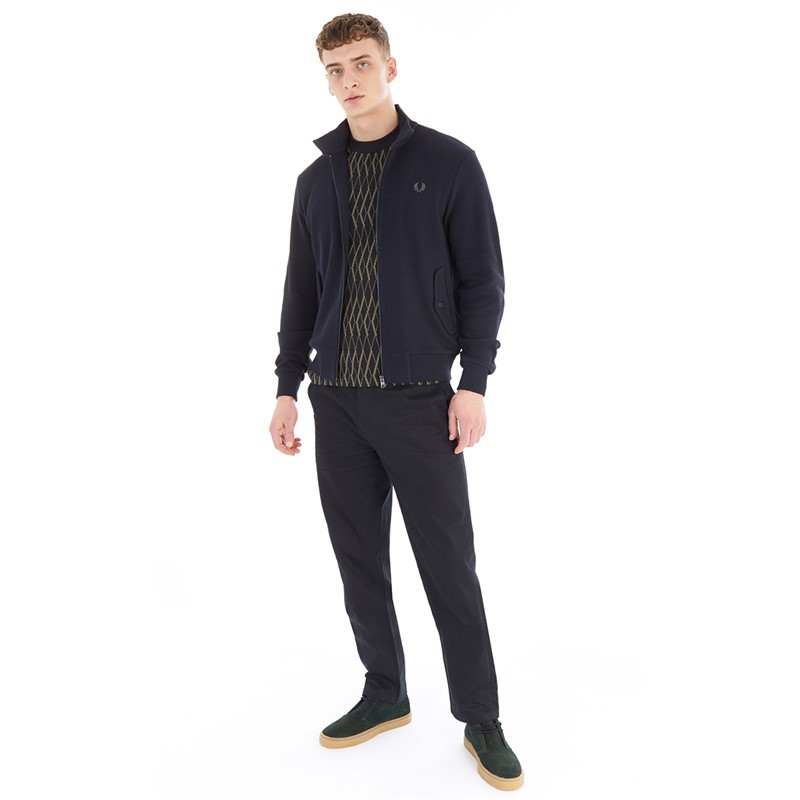 Fred Perry Mens Button Neck Track Jacket Navy