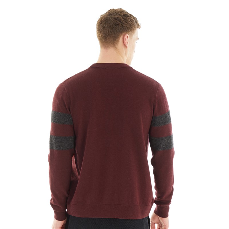 Fred Perry Mens Tipped Sleeve Cardigan Oxblood