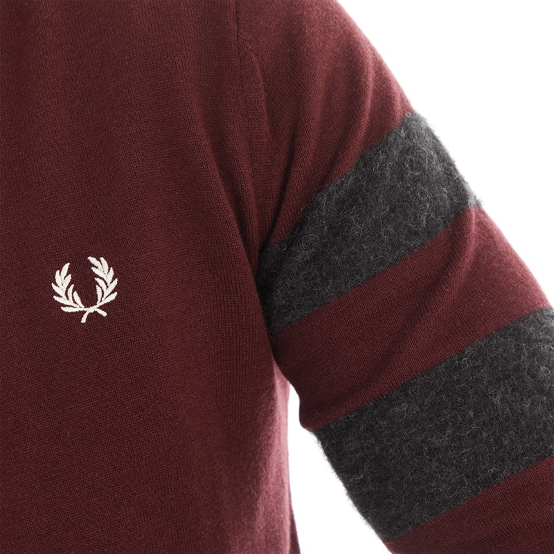 Fred Perry Mens Tipped Sleeve Cardigan Oxblood