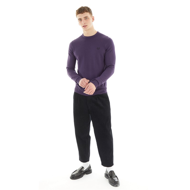 Fred Perry Mens Classic Crew Neck Jumper Purple Heart