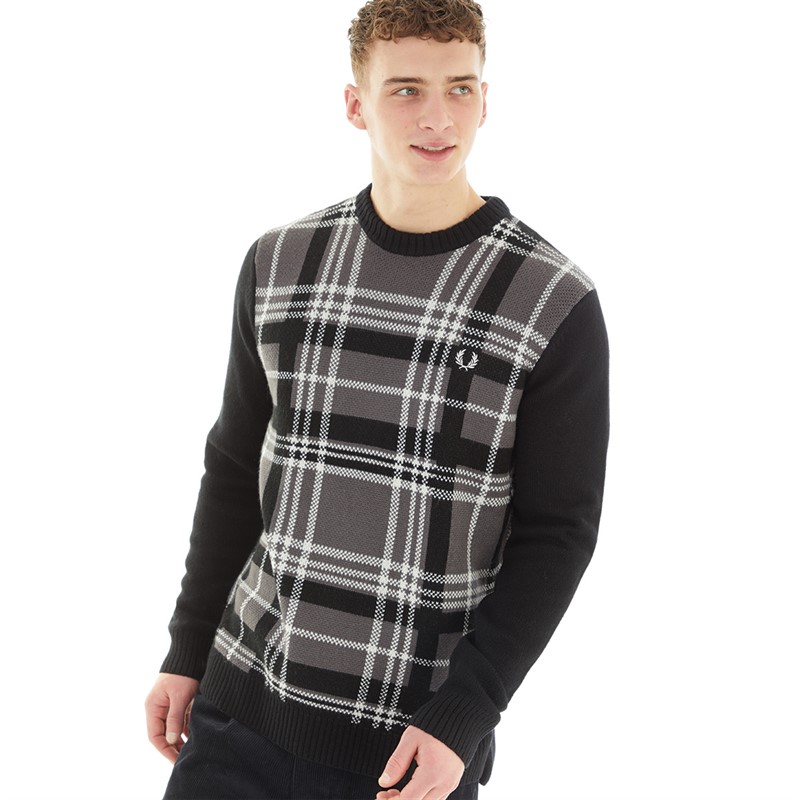 Fred Perry Mens Tartan Panel Jumper Black