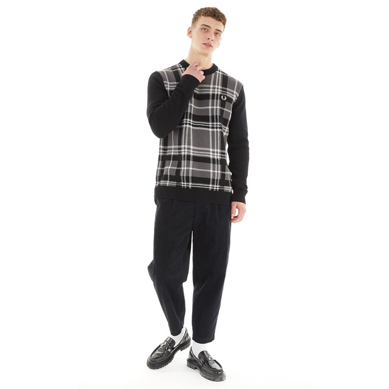 Fred Perry Mens Tartan Panel Jumper Black