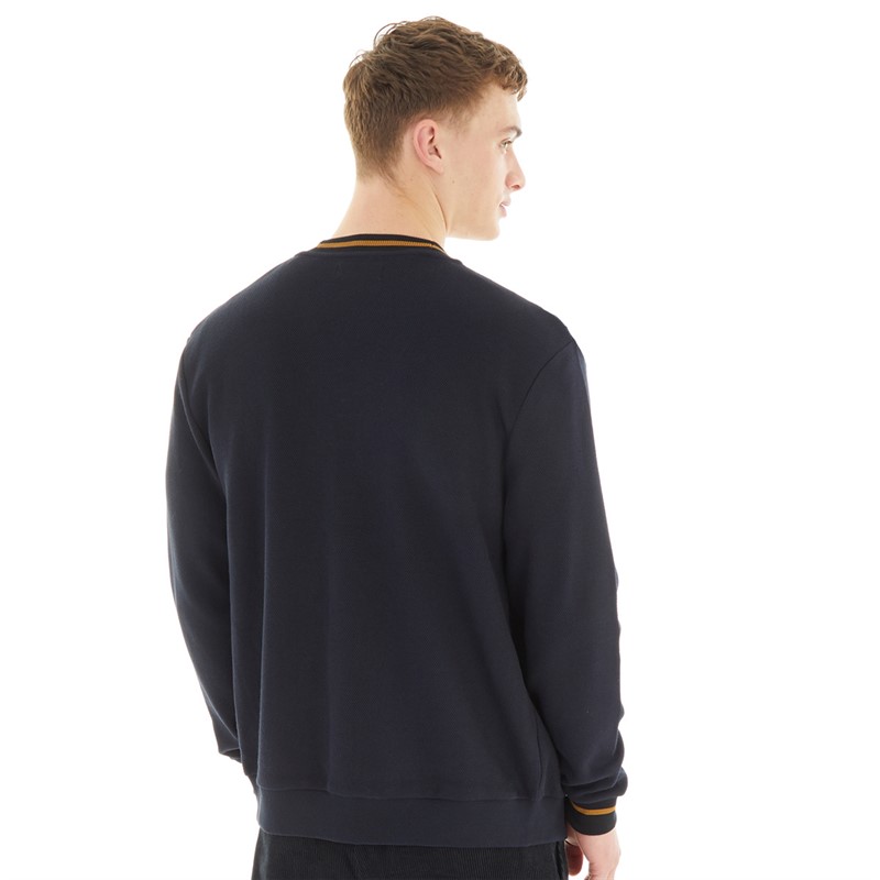 Fred Perry Mens Tipped Pique Texture Cardigan Navy