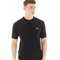 Fred Perry Mens Chest Stripe Knitted T-Shirt Black