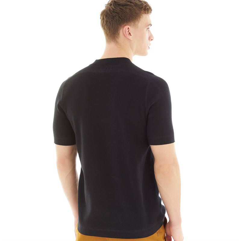 Fred Perry Mens Chest Stripe Knitted T-Shirt Black