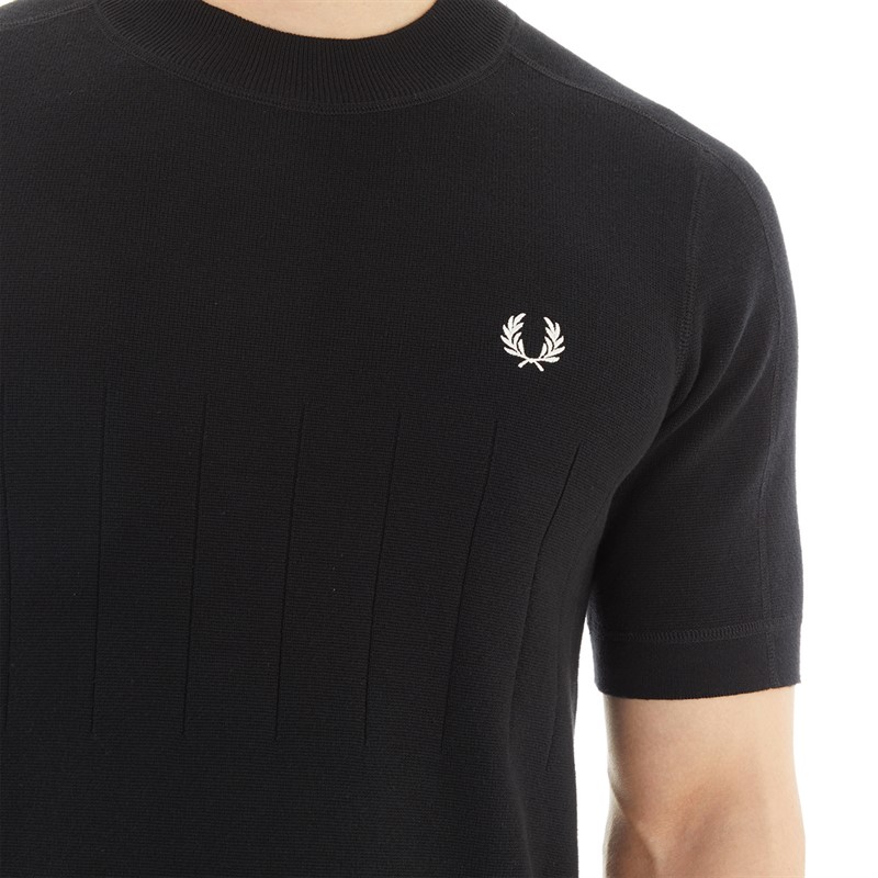 Fred Perry Mens Chest Stripe Knitted T-Shirt Black