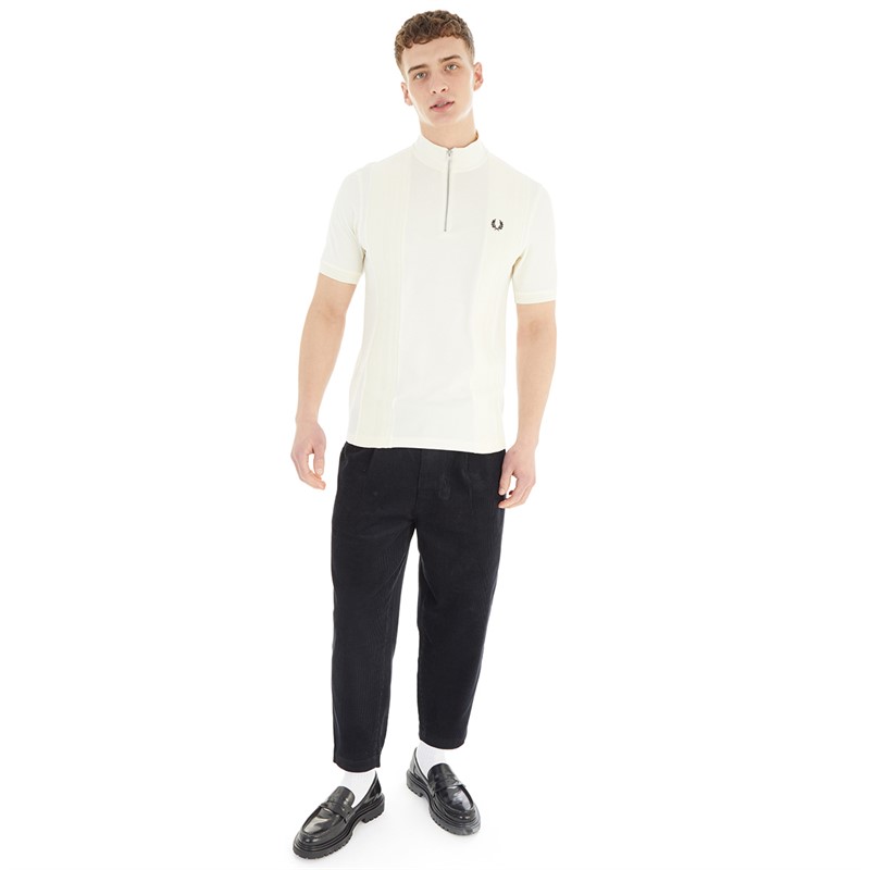 Fred Perry Mens Rib Insert Polo Ecru