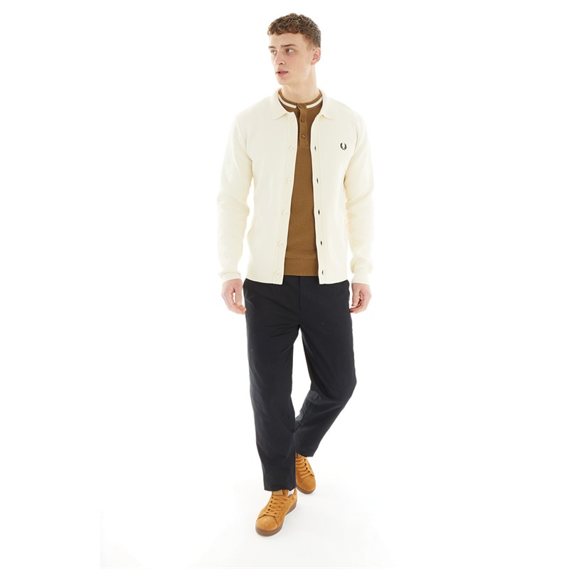 Fred Perry Mens Button Through Knitted Shirt Ecru