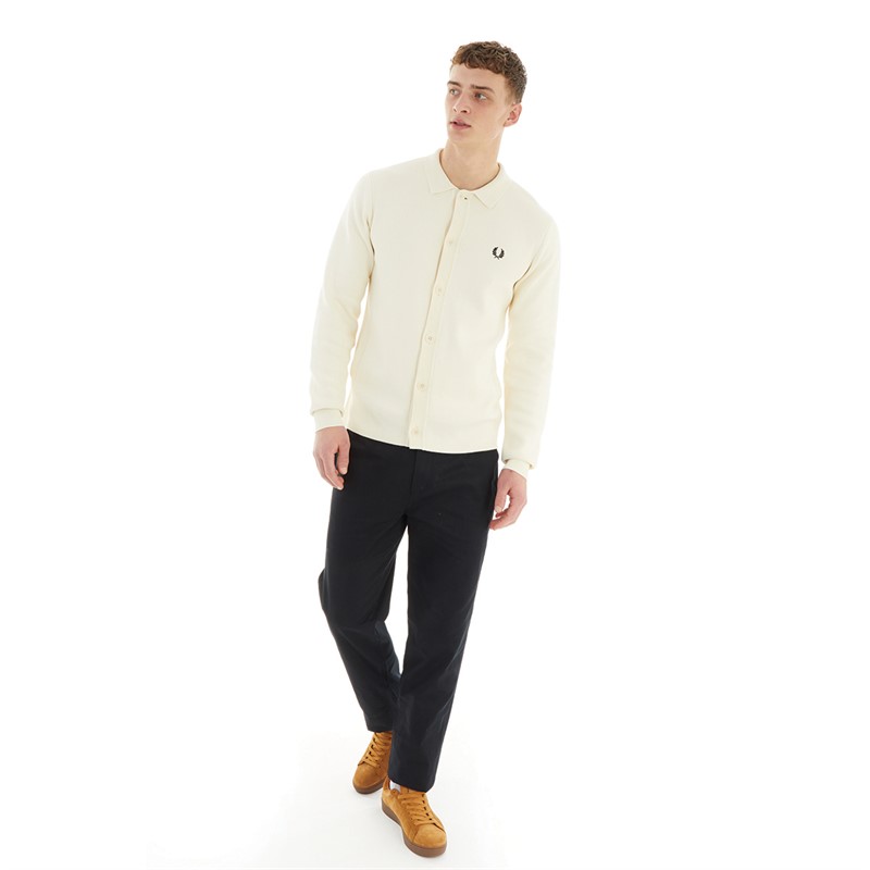 Fred Perry Mens Button Through Knitted Shirt Ecru