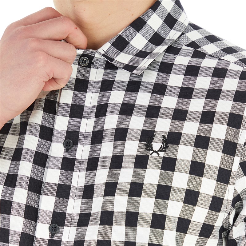 Fred Perry Mens Gingham Revere Collar Shirt Black