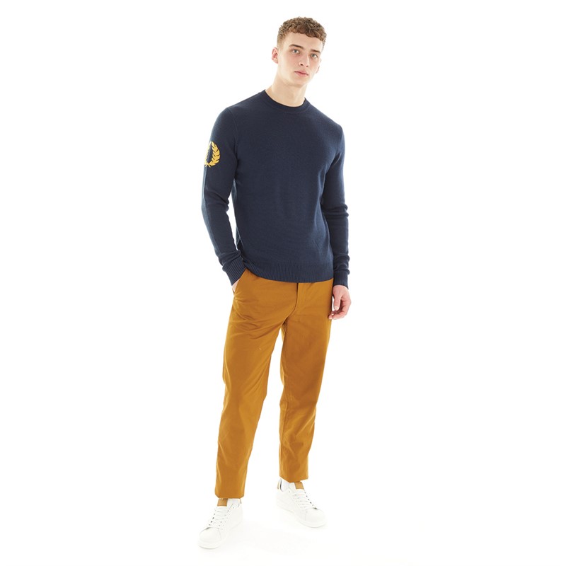 Fred Perry Mens Laurel Wreath Crew Neck Jumper Deep Carbon