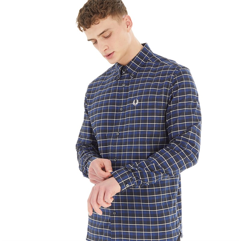 Fred Perry Mens Oxford Check Shirt French Navy