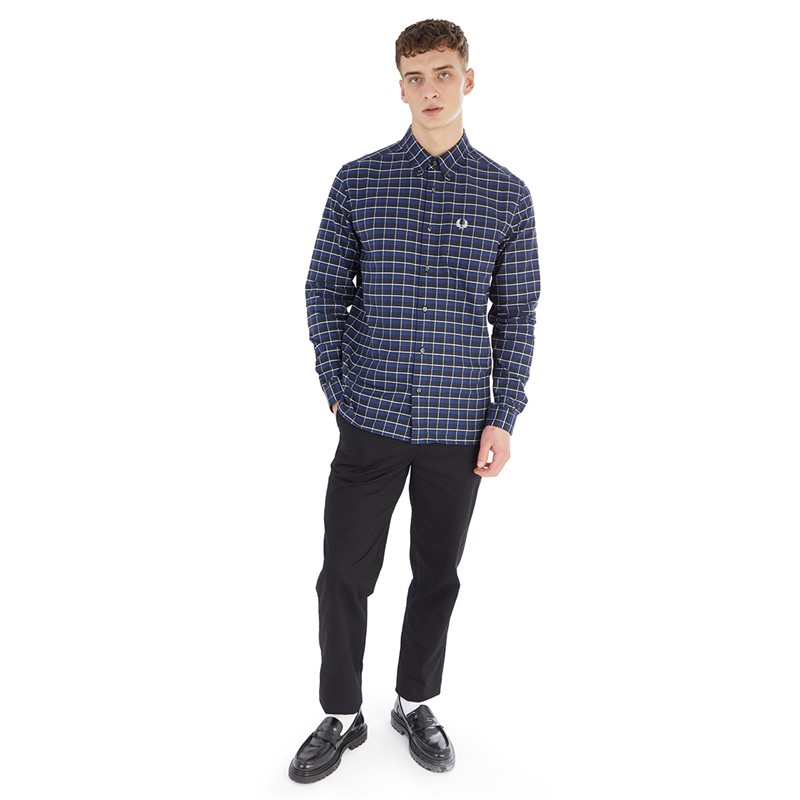 Fred Perry Mens Oxford Check Shirt French Navy