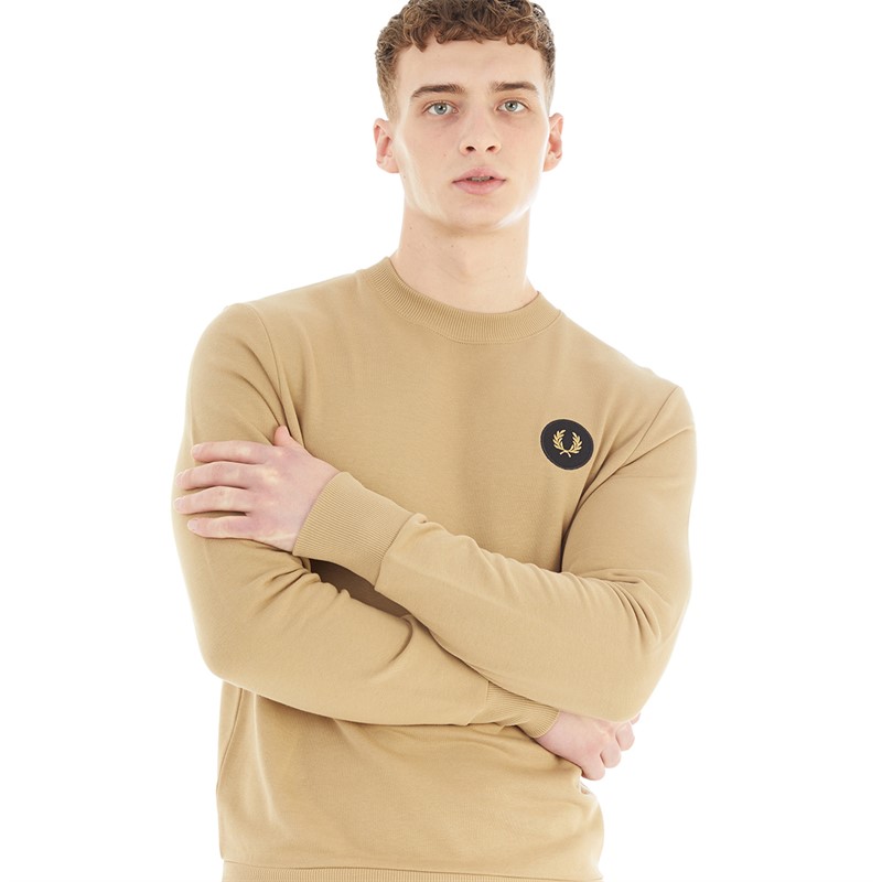 Fred Perry Mens Laurel Badge Sweatshirt Warm Stone