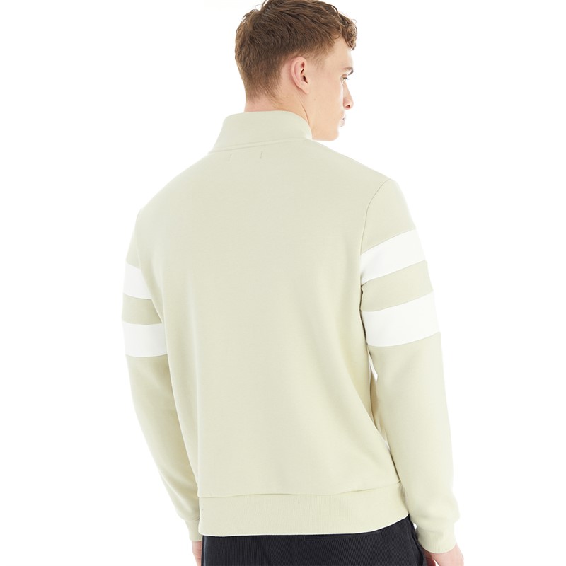 Fred Perry Mens Tipped Sleeve 1/2 Zip Sweatshirt Light Oyster