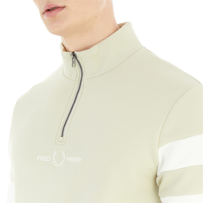 Fred Perry Mens Tipped Sleeve 1/2 Zip Sweatshirt Light Oyster