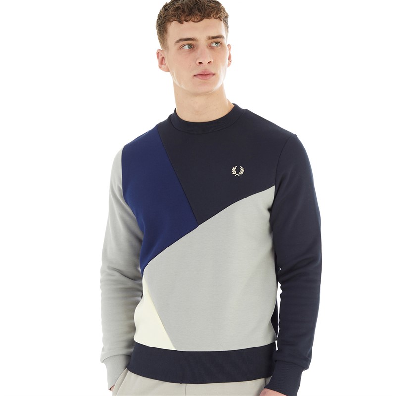 Fred Perry Mens Abstract Colour Block Sweatshirt Navy