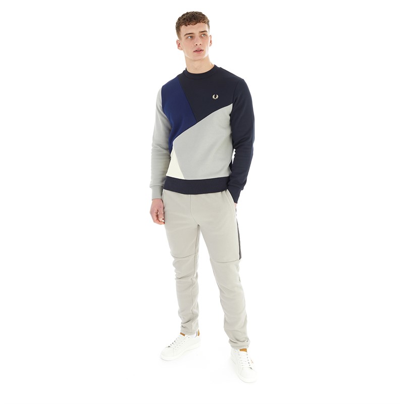 Fred Perry Mens Abstract Colour Block Sweatshirt Navy