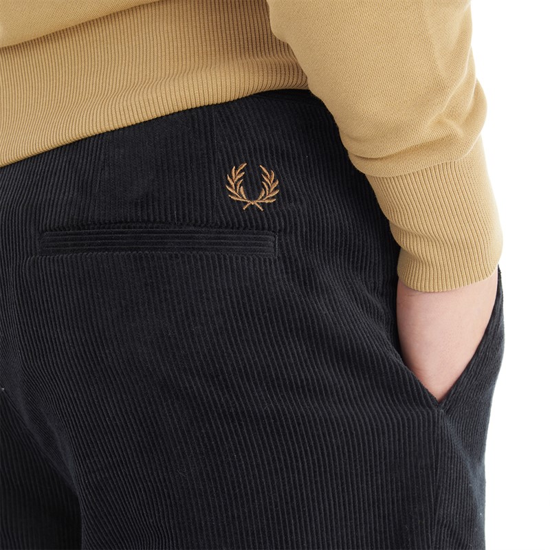 Fred Perry Mens Cropped Cord Trousers Navy