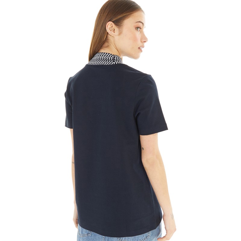 Fred Perry Womens Jacquard Trim Highneck T-Shirt Navy