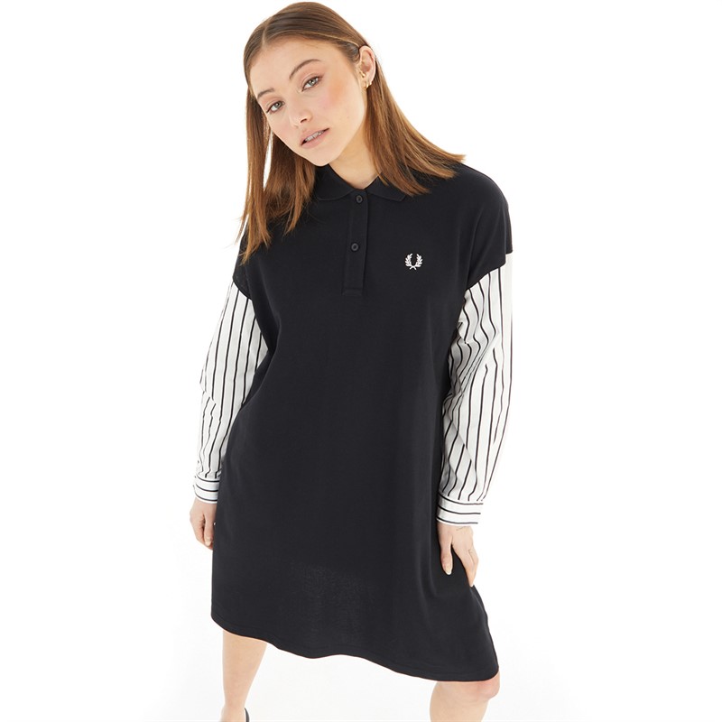 Fred Perry Womens Panelled Pique Shirt Dress Black