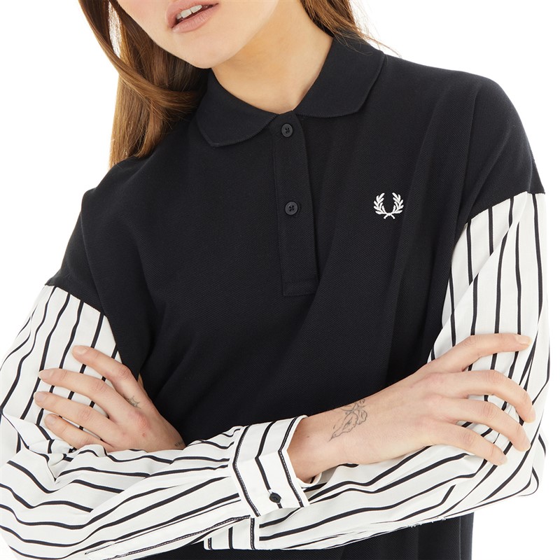 Fred Perry Womens Panelled Pique Shirt Dress Black