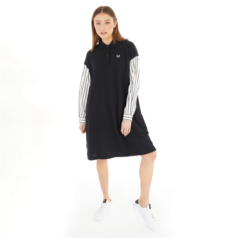 Fred Perry Womens Panelled Pique Shirt Dress Black