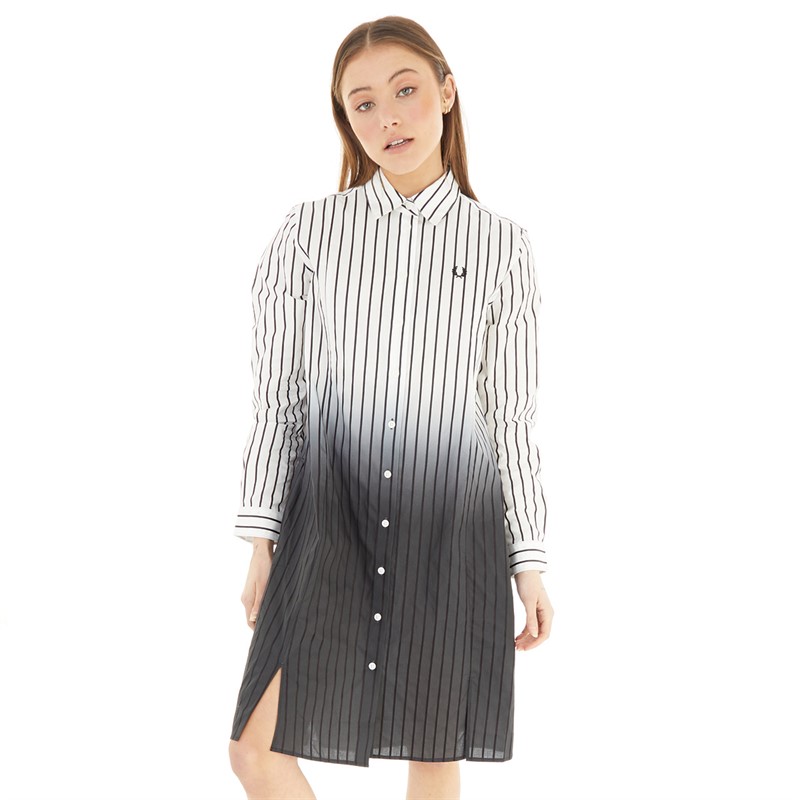 Fred Perry Womens Gradient Stripe Shirt Dress Snow White