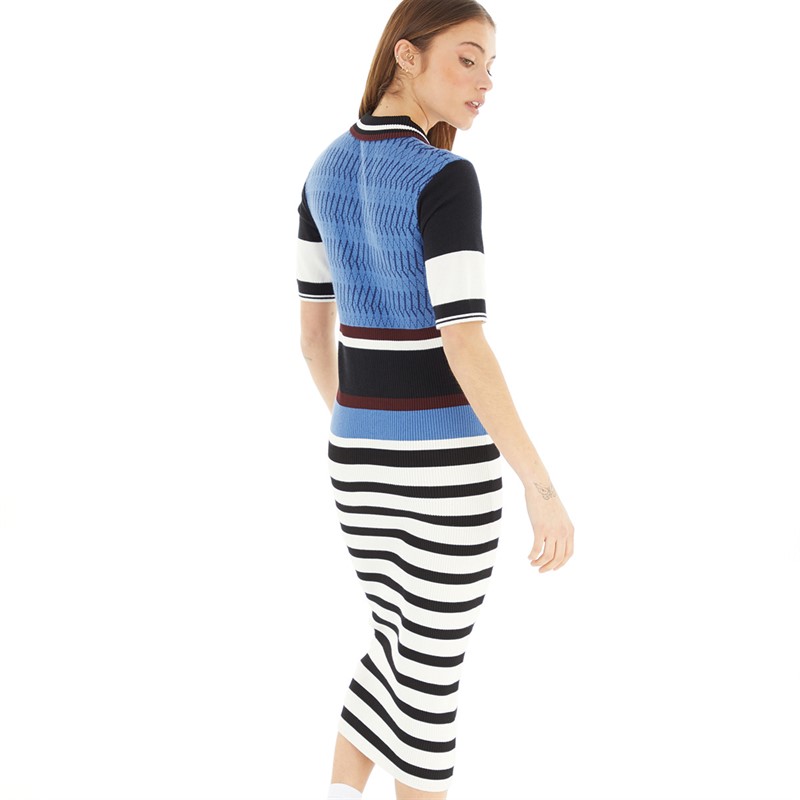 Fred Perry Womens Jacquard Knitted Stripe Dress Twilight Blue