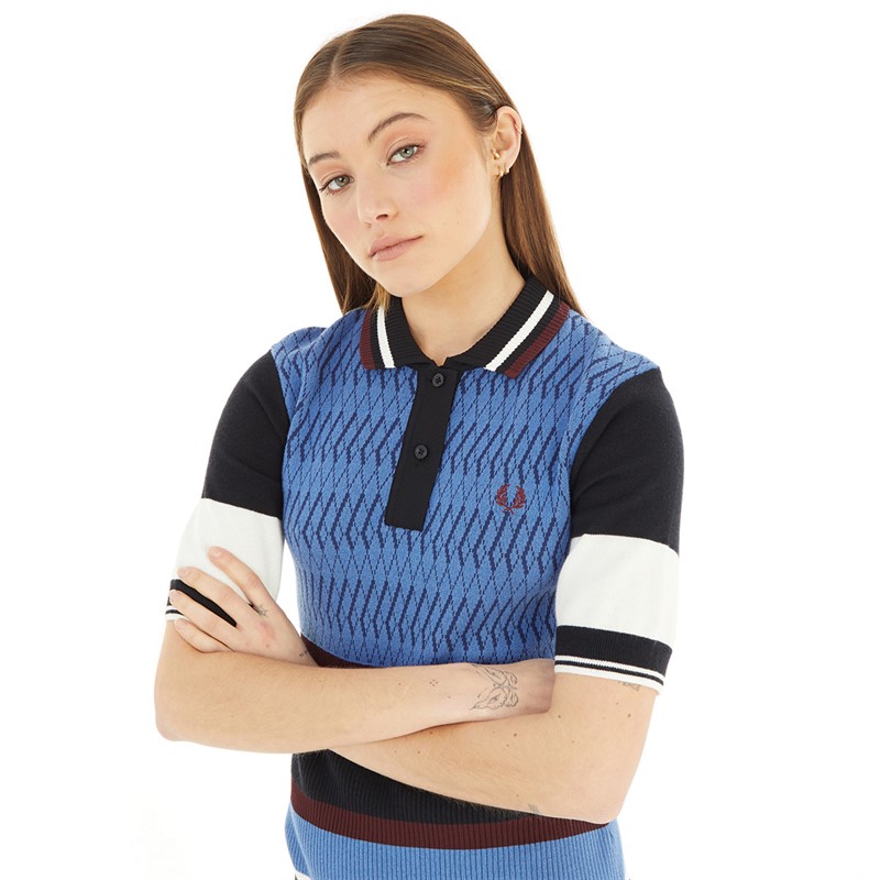 Fred Perry Womens Jacquard Knitted Stripe Dress Twilight Blue