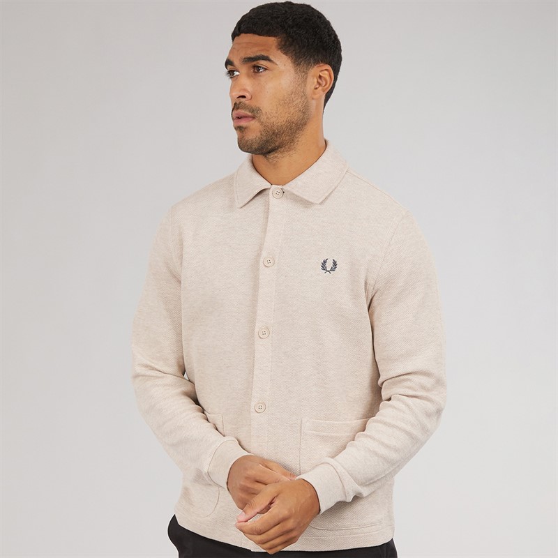 Fred Perry Mens Long Sleeve Overshirt Porridge Marl