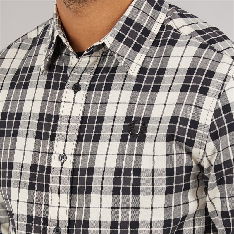 Fred Perry Mens Long Sleeve Shirt Porridge Marl