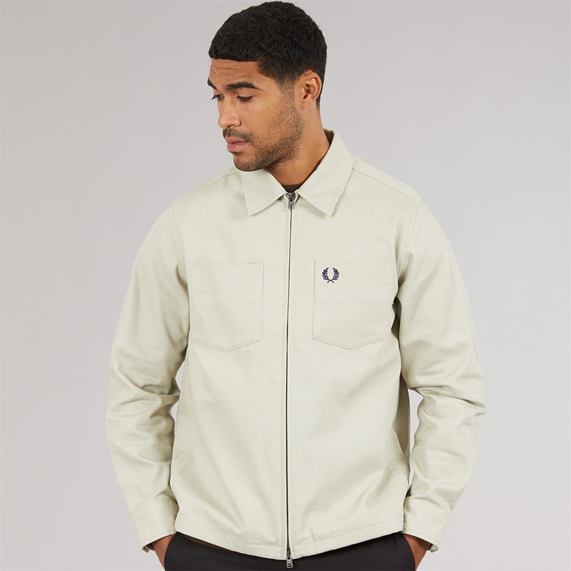Fred Perry Mens Zip Through Overshirt Light Oyster
