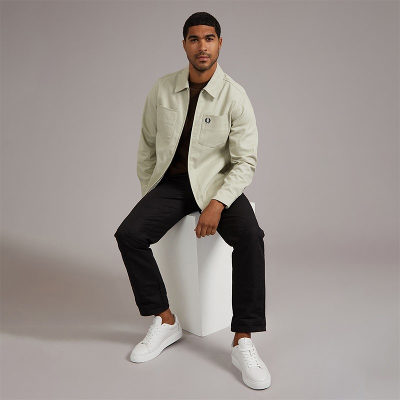 Fred Perry Mens Zip Through Overshirt Light Oyster