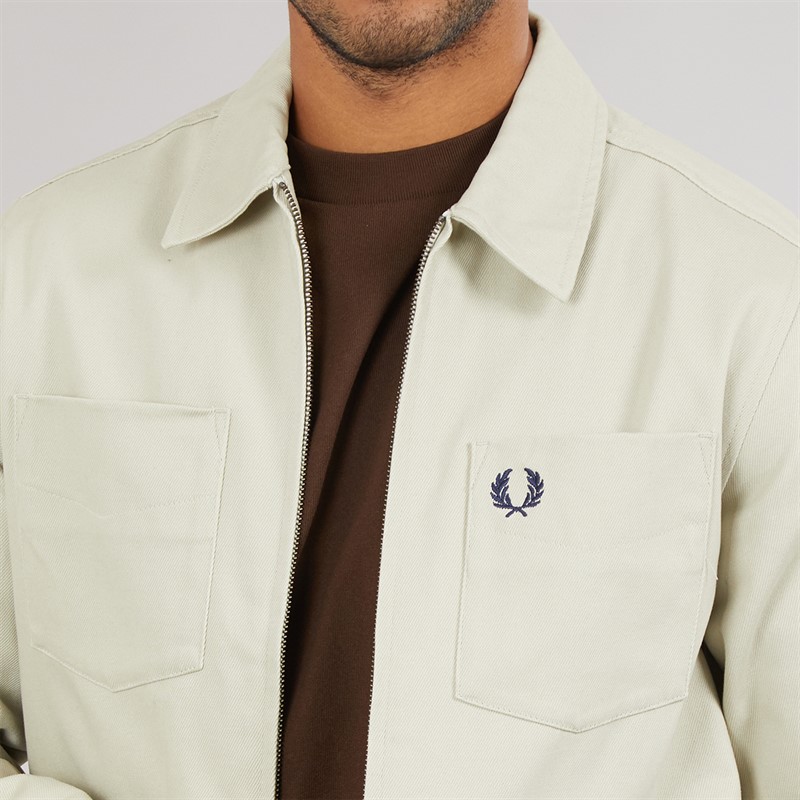 Fred Perry Mens Zip Through Overshirt Light Oyster