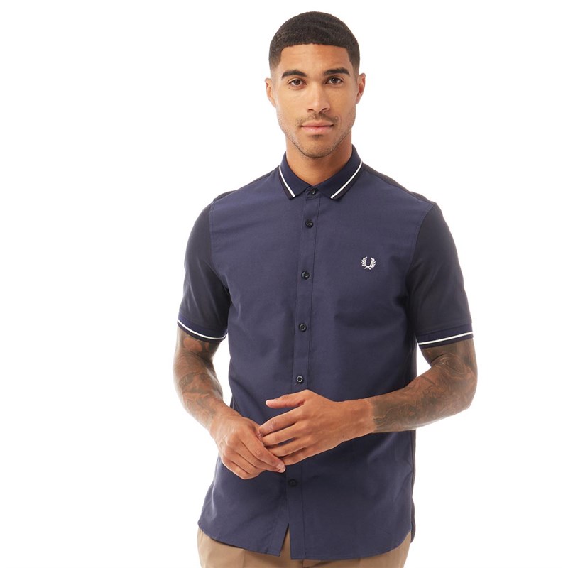 Fred perry knitted collar short sleeve oxford on sale shirt